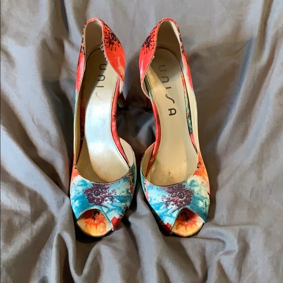 Silk floral peep toe Unisa heels - Picture 2 of 7